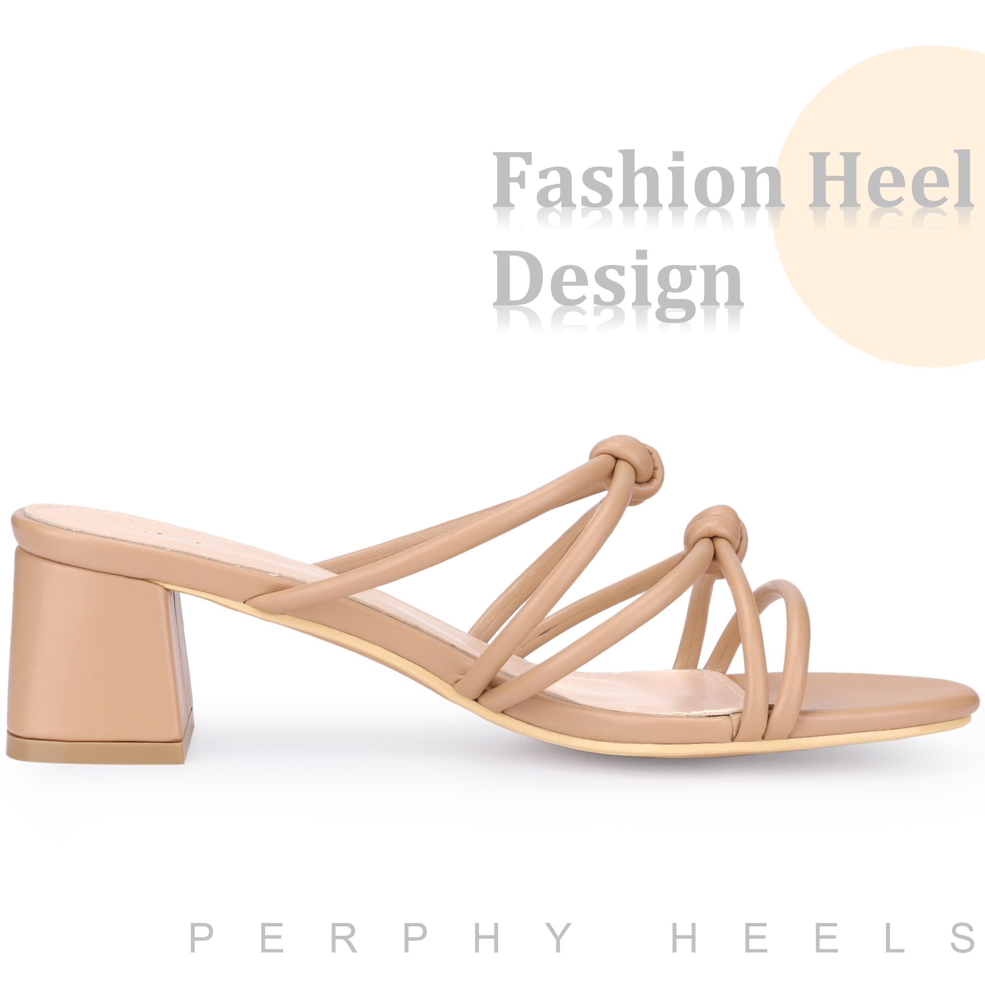 DARING DIVA Women's Strappy Knotted Block Heel Black Heels Slides Sandals Nude 7