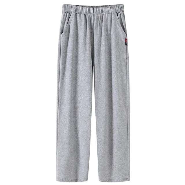 Pantalones de chándal rectos con bajo abierto para hombre - Algodón, cintura elástica, deportivos/con bolsillos