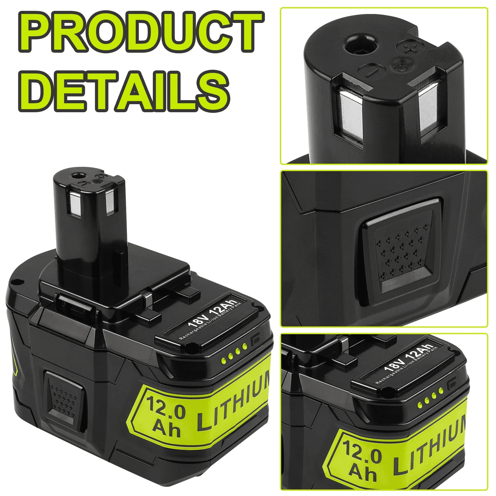 2Packs 12.0 Ah Battery Replacement for Ryobi 18V ONE+ Battery One Plus P102 P103 P104 P105 P107 P108 P109 P190 P122 18V Lithium Batteries Replacement with P117 Battery Charger for Ryobi