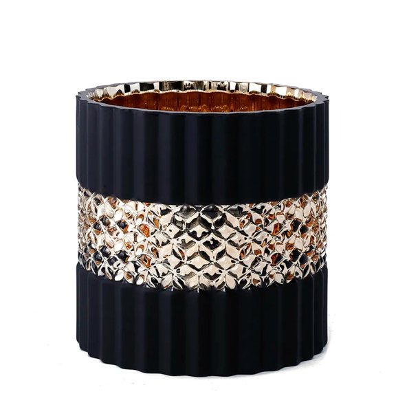 CC Home Furnishings Handblown Ribbed Cylindrical Glass Vase - 5" - Black and Gold