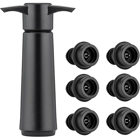 HWHCGZ Wine Saver Pump with Vacuum Stoppers, Reusable Bottle Sealer Keeps Wine Fresh for Kitchen Office Home Party, Black (Box 1 Vacuum Pump 6 Stopper)