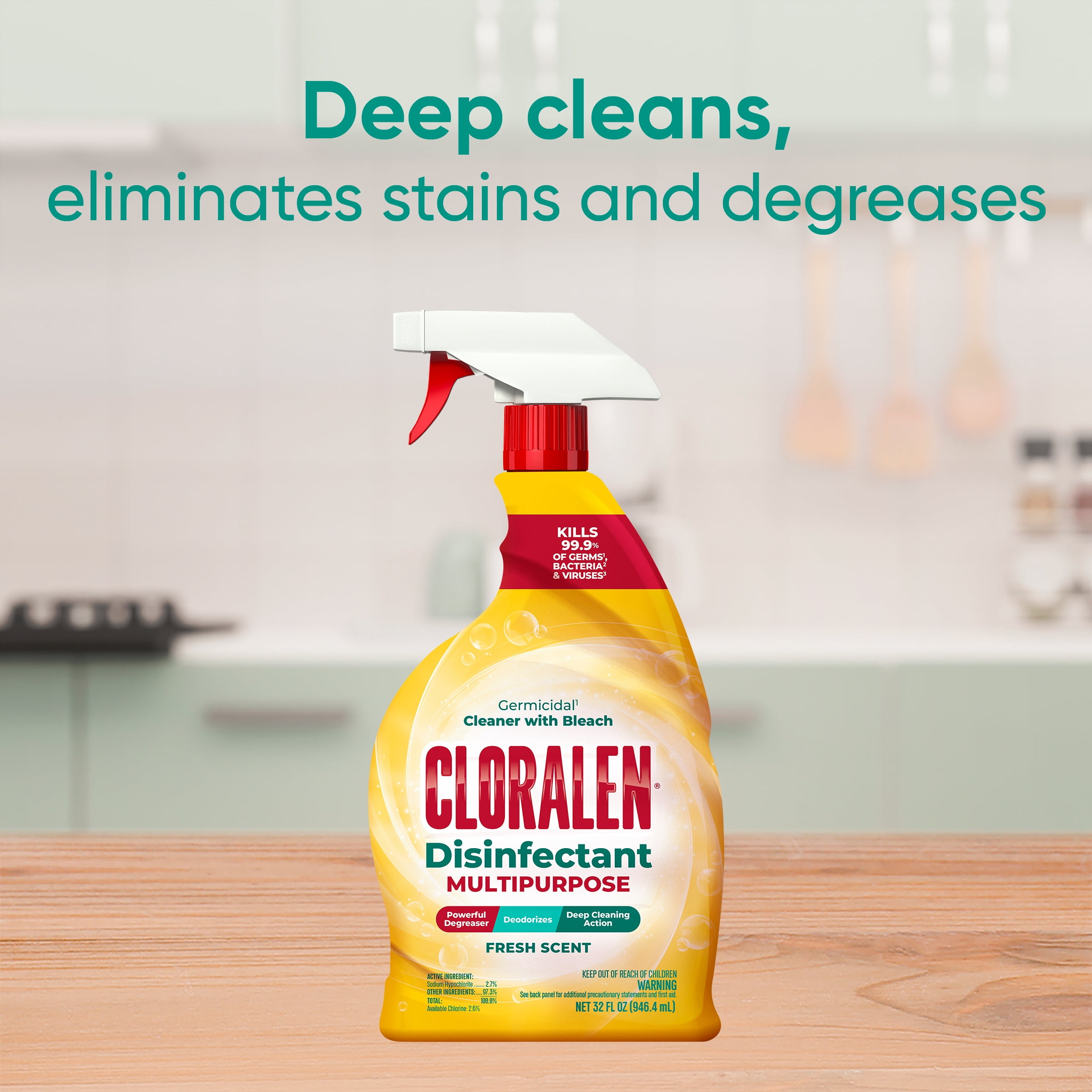 (2 pack) Cloralen Household Cleaning Spray, 3-in-1 All Purpose Cleaner, with Liquid Bleach, 32 fl oz
