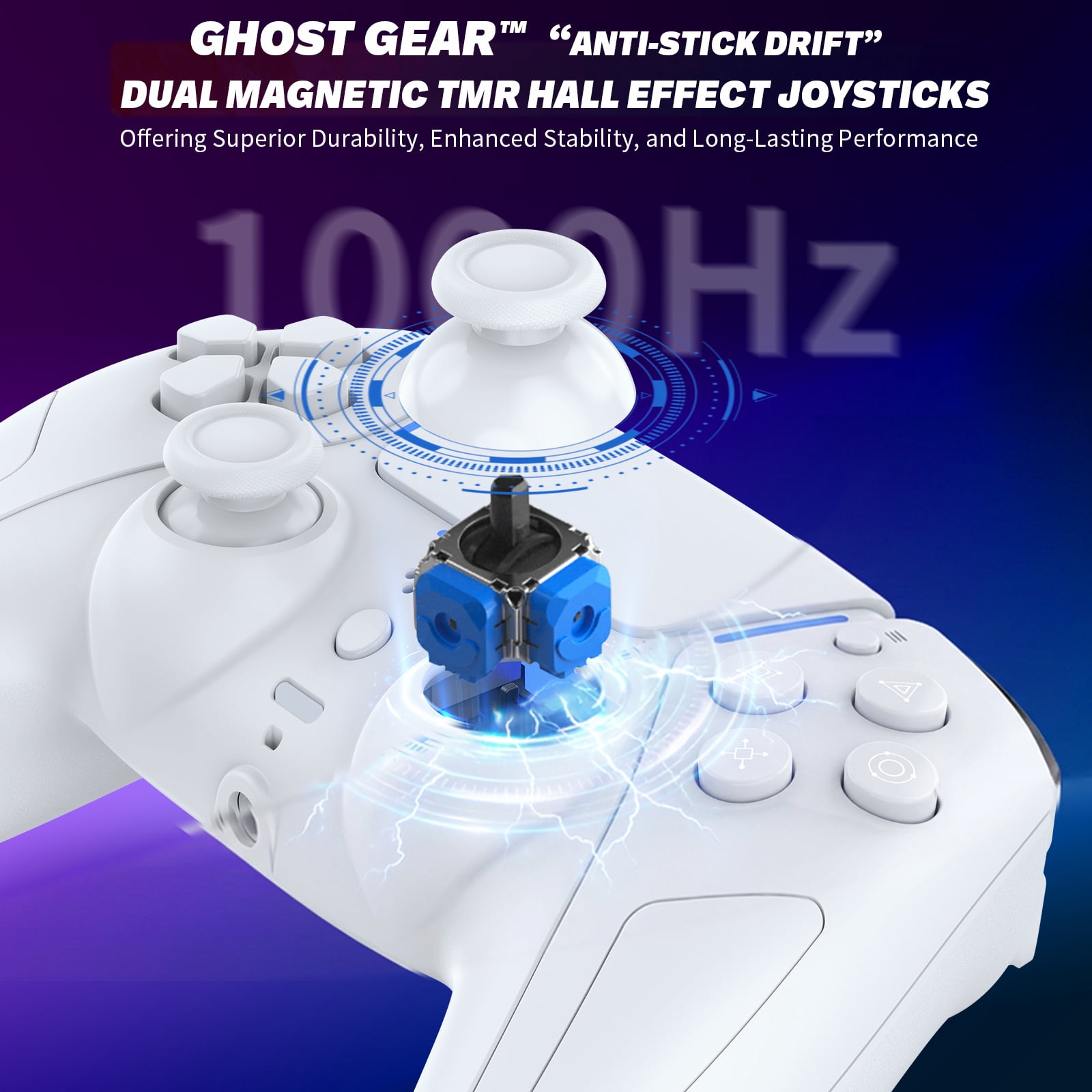 Ghost Gear Wireless PS5 Controller White for Console & Mobile Gaming – Hall Effect Joysticks Bluetooth Gamepad for PS5, PC, iOS & Android with Motion Control & Vibration