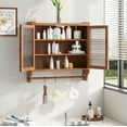 thumbnail image 2 of 24.8"Glass Door Vintage Double Door Wall Cabinet with Three Tiers of Storage with Towel Rack, for Bathroom, Kitchen,Dining Room,Brown, 2 of 12