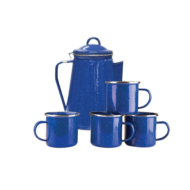 Stansport Enamel 8 Cup Coffee Pot With Percolator And 4 12 Ounce Mugs
