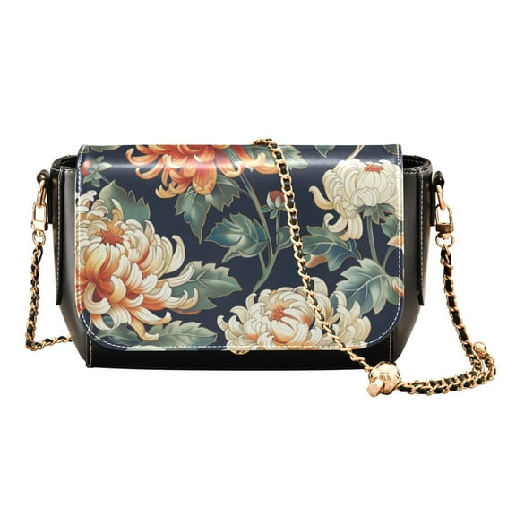 Leather Clamshell Crossbody Bag 10.4x5.5x3.7Inch Women's Crossbody Handbags Shoulder Purse Bank Card Bag Cash Bag Key Bag Orange Chrysanthemum