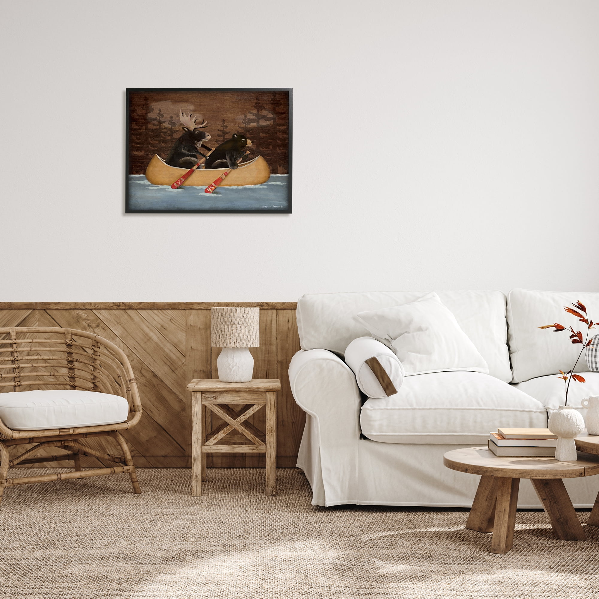 Stupell Canoeing Animals Rustic Woodland Transportation Painting Black Framed Art Print Wall Art