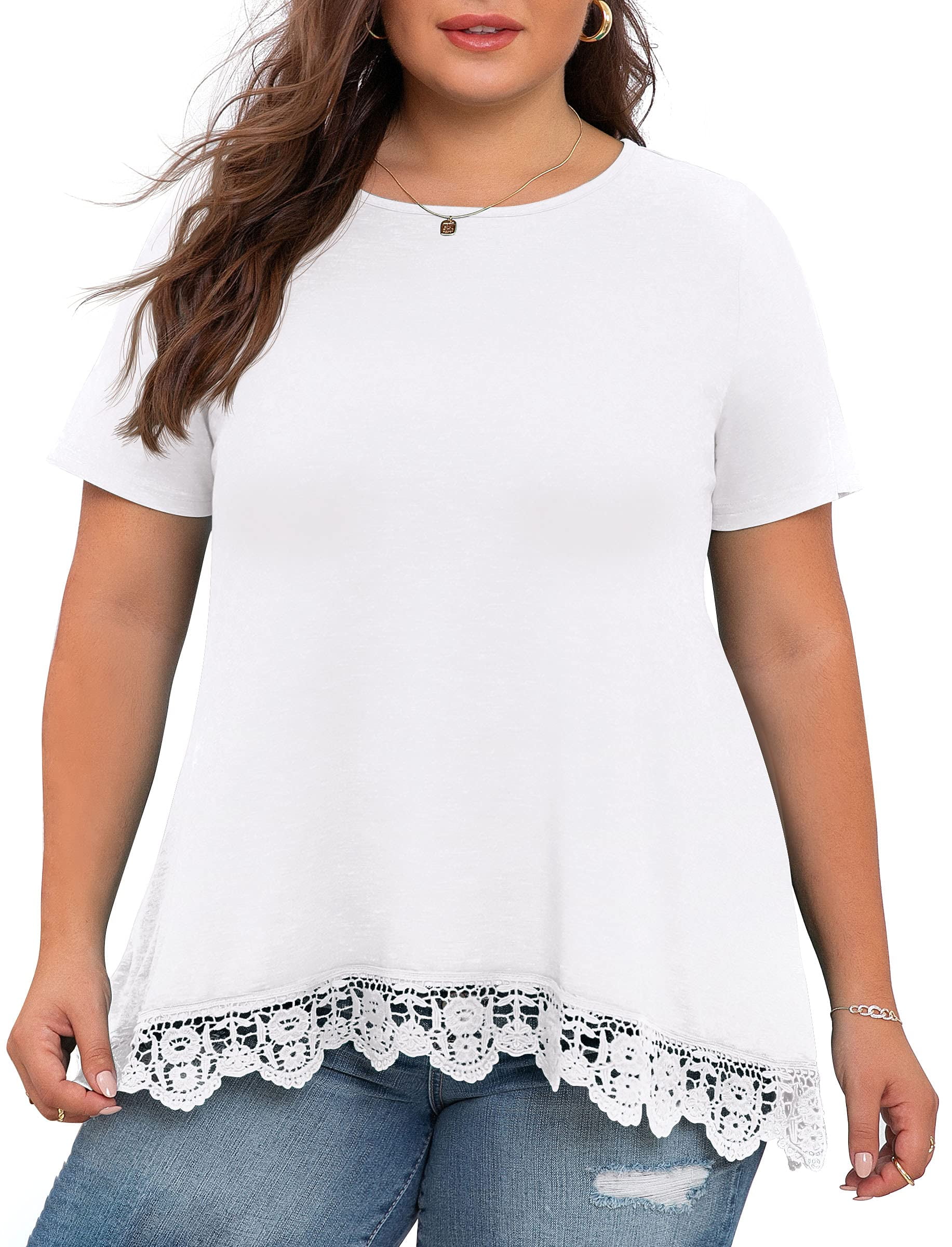 Cueply Plus Size Tops for Women Summer Casual Womens Short Sleeve Crew ...