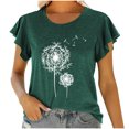 thumbnail image 2 of Birdeem Mode Femmes Col Rond Manches Courtes T-Shirt à Volants Imprimé Blouse d'Été, 2 of 9