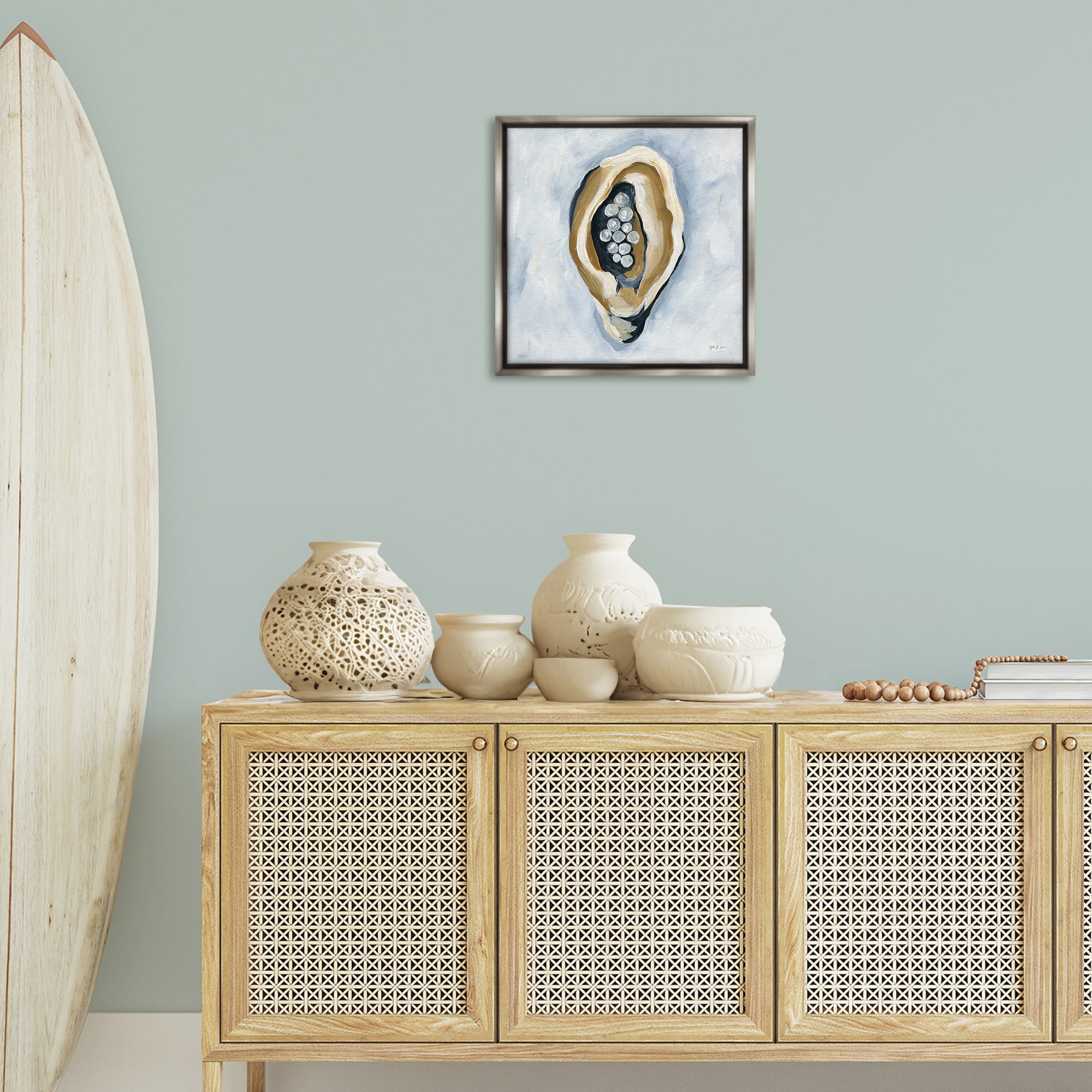 Stupell Industries World Is Your Oyster Coastal Painting Gray Floater Framed Canvas Art Print Wall Art, 18 x 18