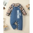 thumbnail image 2 of Newborn Baby Boys Outfits Baby Boys Fall Winter Clothes Newborn Boys Long Sleeve Plaid Romper Top Denim Overall Pants 2PCS Set Khaki 0-3 Months, 2 of 8