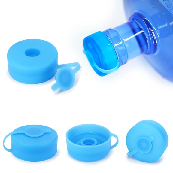 3 & 5 Gallon Water Jug Cap Reusable,4 Pack Food Grade Silicone Replacement Gallon Caps for 55mm Tops, Non-Spill Lids for Anti-Splash, Leak Free - Blue