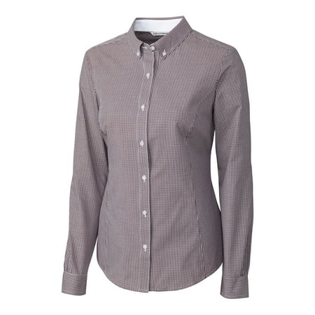 - cutter & buck women's long sleeve epic easy care gingham, bordeaux - xs