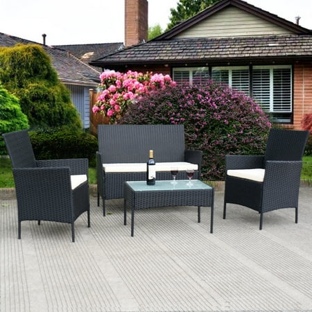 rattan sofa cushioned patio furniture steel outdoor loveseat costway garden pc walmart