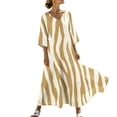 thumbnail image 2 of Antinious Ladies V-Neck Stripe Print 3/4 Sleeve Bohemian Long Style Dress Soft Casual Wear, 2 of 5