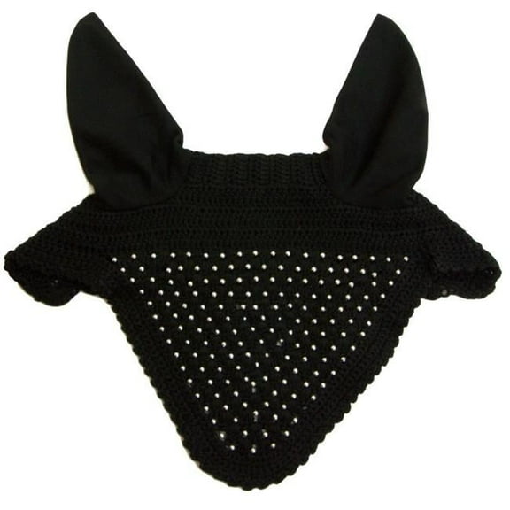 Intrepid International 137837 All Crochet Fly Veil with Ears & Silver Studs, Black - Horse