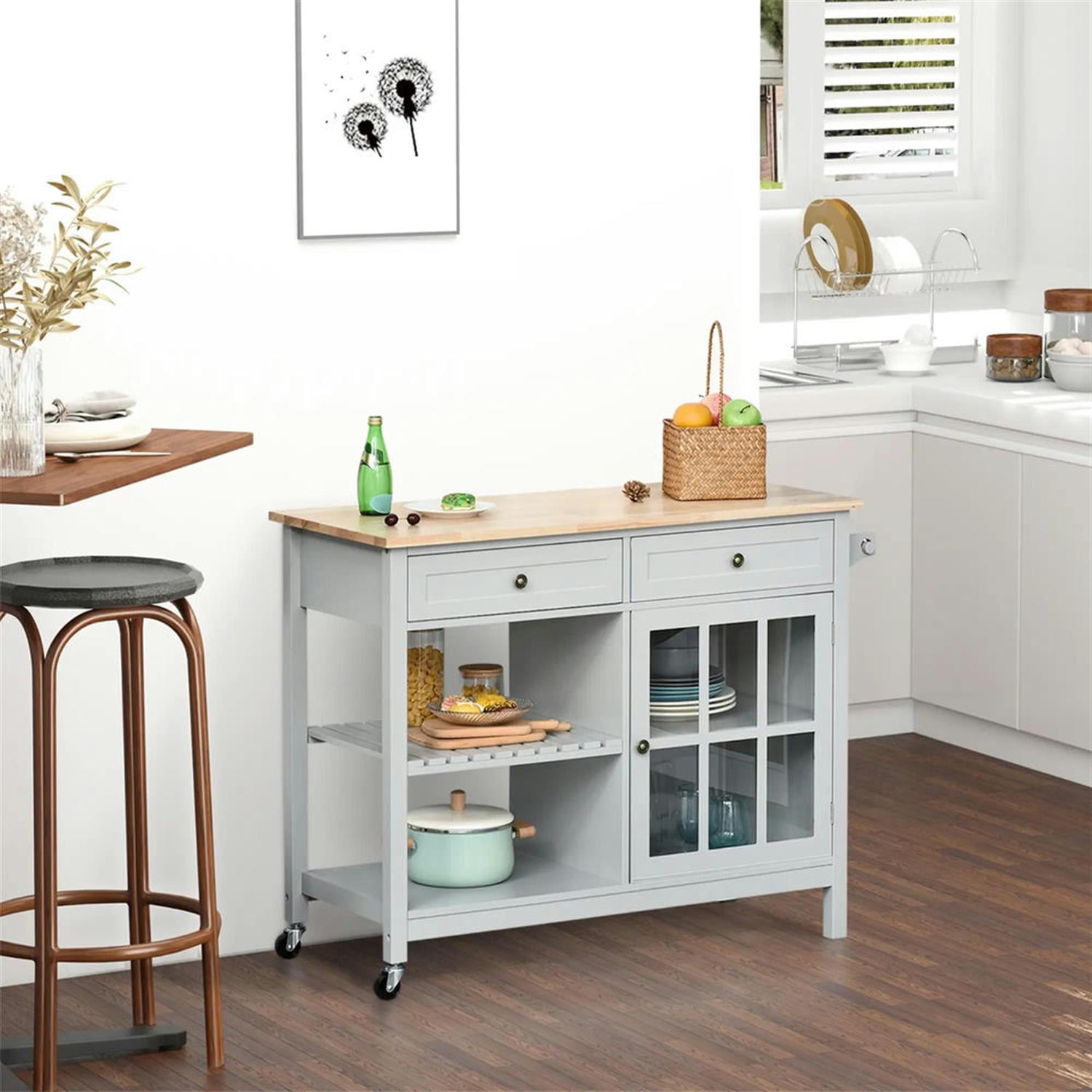 Demi Bonn Kitchen Island Cart on Wheels with Storage, Rolling Dining Room Serving Utility Carts Mobile Movable with Adjustable Shelf and Drawer, Gray