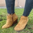 thumbnail image 4 of OKBOP Women's Wedges Ankle Boots-Beige Boots for Women Mid Calf Non Slip Shoes for Women Winter Christmas Zipper Warm Retro Womens Boots Clearance, 4 of 6