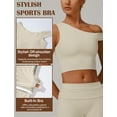 thumbnail image 4 of Aivtalk Womens Sports Bra Longline One Shoulder Workout Bralette Padded Wirefree Low Impact Support Built in Bra Butterluxe Asymmetrical Yoga Cropped Tank Tops Apricot M, 4 of 7