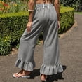 thumbnail image 4 of Womens Summer Plaid Pants Comfy Ruffle Hem Wide Leg Pants Pockets Resort Beach Vacation Lounge Trousers Black S, 4 of 5