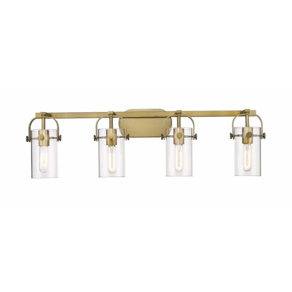 Innovations Lighting 423-4W-BB-4CL-LED Pilaster - 3 Light Bath Vanity In Industrial Style-11 Inches Tall and 34.88 Inches Wide   Brushed Brass Finish