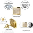 thumbnail image 2 of Leander 925 Sterling Silver Square Screw Stud Earrings 14K Gold Plated 5A+ Cubic Zirconia Iced Out Square Screw Back Hypoallergenic Cube Large Stud Earrings For Men Women, 2 of 6