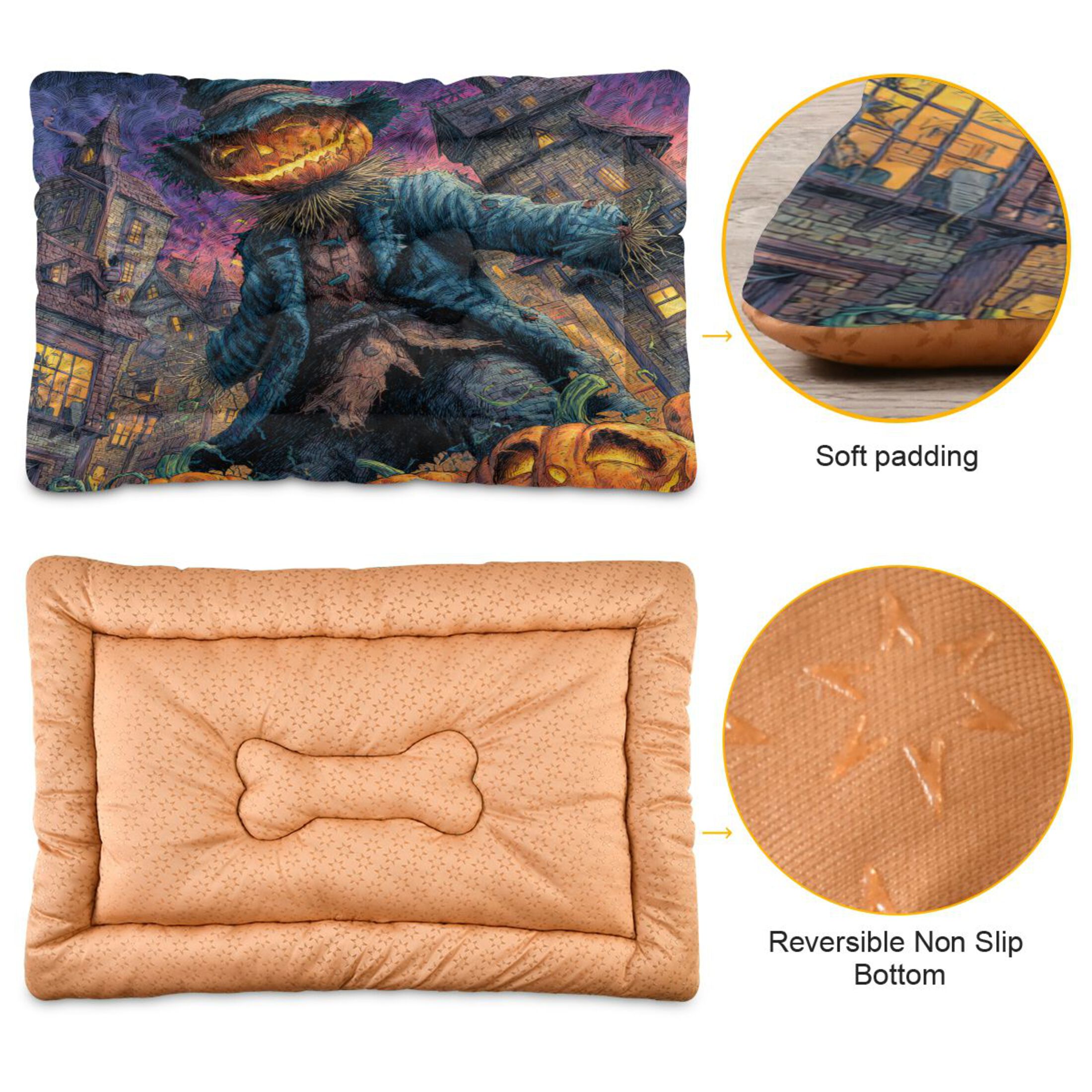Qxltty Pumpkin Man Ped Pad Wear-resistant and Hard to Bite Through Sleeping Pad for Small Medium Large Dogs Winter Pet Bed 36×24in
