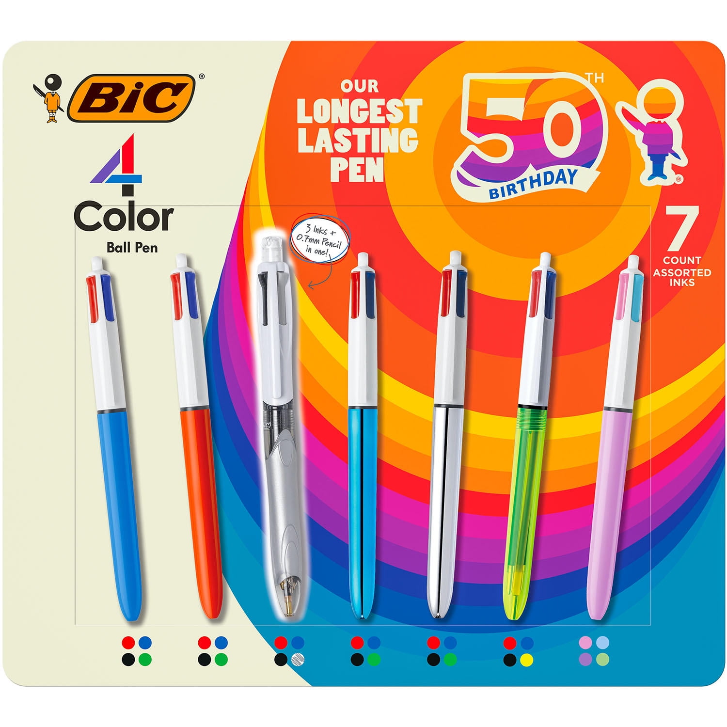 BIC 4-Color Ballpoint Retractable Pen Assorted Ink Medium 