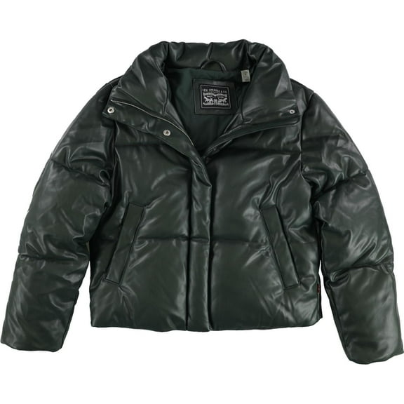 Levi's Womens Faux Leather Quilted Puffer Jacket, Green, Large