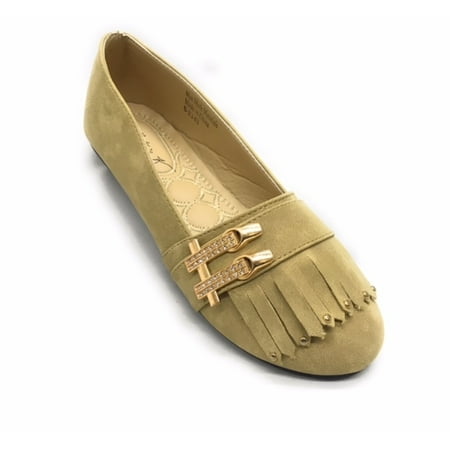 

Victoria K Women s Soft Textured Material With Side Buckle Ornament And Fringes Ballerina Flats