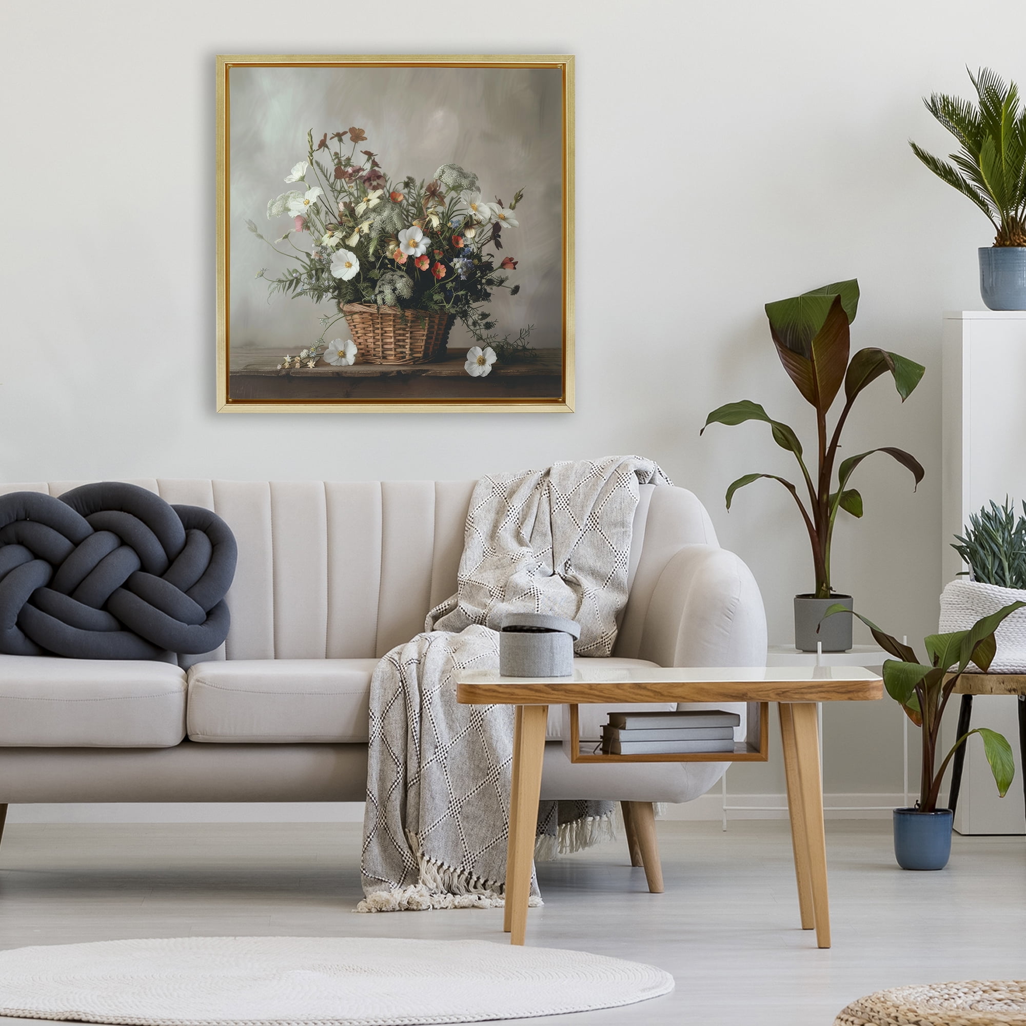 Stupell Industries Flowers In A Basket Arrangement Gold Framed Floater Canvas Wall Art, design by Lazar Studio