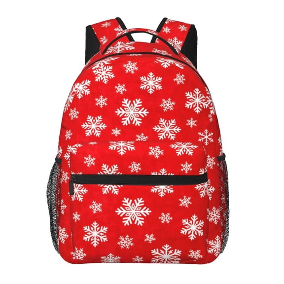 Christmas Red White Snowflake Backpack Lightweight Rucksack Travel Bag for Men and Women