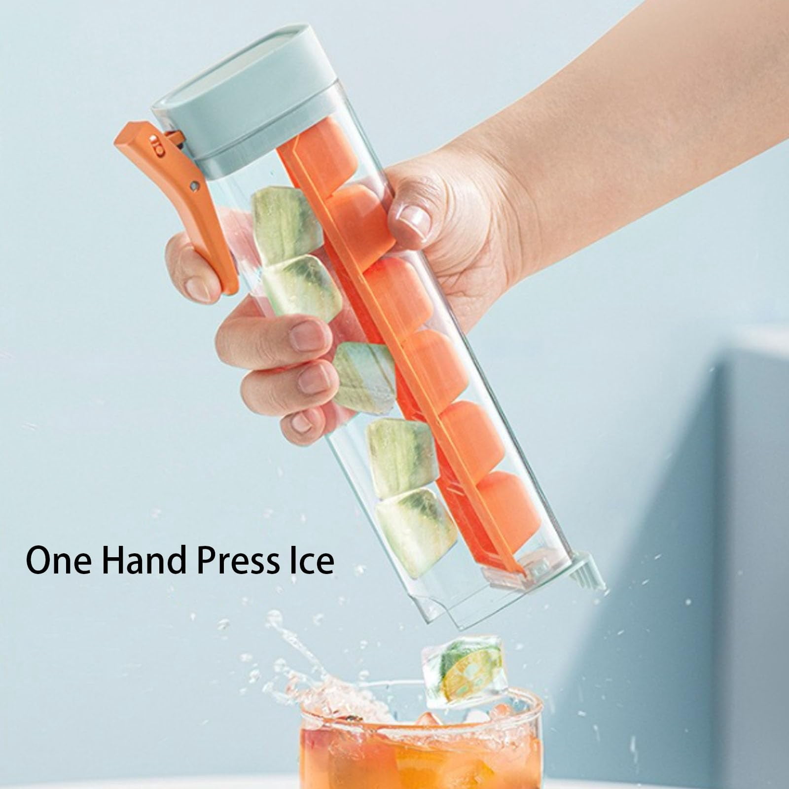 One Glass Ice Maker, Ice Cube Tray, One Hand Press Ice-Tray Mold with Handle, 6 Grid Easy Release Icess Cube Mold, Space-Saving Design and Easy Maintenance