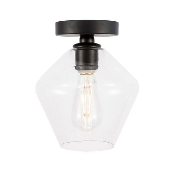 Gene 1 Light Black & Clear Glass Flush Mount
