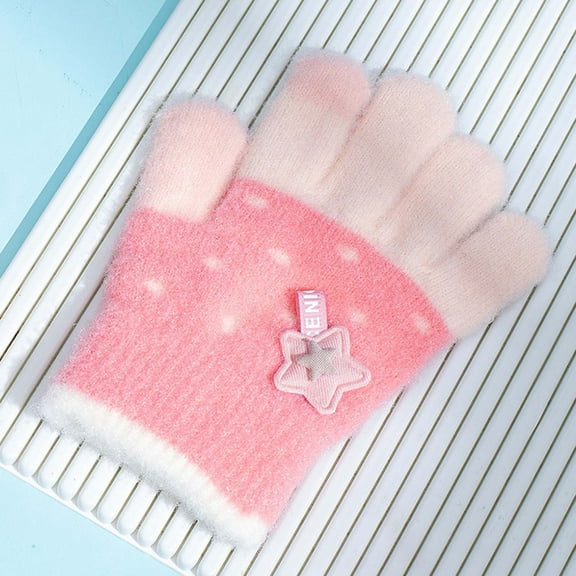 Winter Gloves Childrens Woolen Gloves For Boys And Girls In Winter Warm And Cold For Babies Knitted Crystal Yarn Star Five Finger Gloves