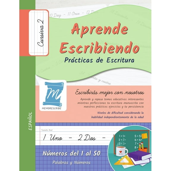 NÃºmeros del 1 al 50 Practicas de Escritura - Numeros del 1 al 50 - Letra Cursiva, Nivel 2: Aprende Escribiendo - Ninos y Adultos. Espanol - , Book N150C, (Paperback)