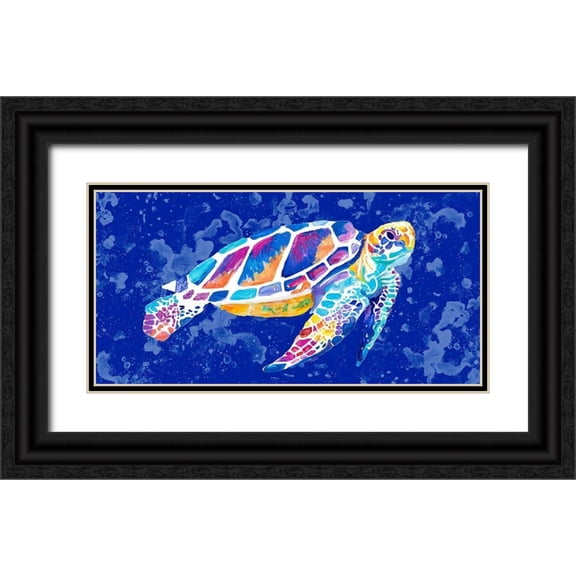 Goodrich, Chelsea 14x9 Black Ornate Wood Framed with Double Matting Museum Art Print Titled - Vibrant Blue Sea Turtle
