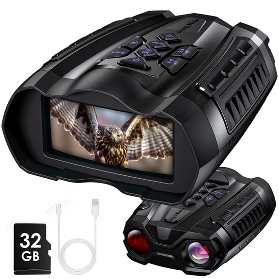 WARMTUYO Night Vision Goggles, 10X Digital Zoom, 9 Level Infrared Hunting Binoculars for Adults, 3.5" HD Display High Powerful Digital Binoculars, with 32GB TF Card - Black