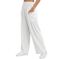 thumbnail image 4 of ZHYou No Boundarie Womens High Waisted Wide Leg Cargo Pants with Pockets Stretch Elastic Waist Loose Fit Casual Summer Pull On Pants White Size 2XL, 4 of 7