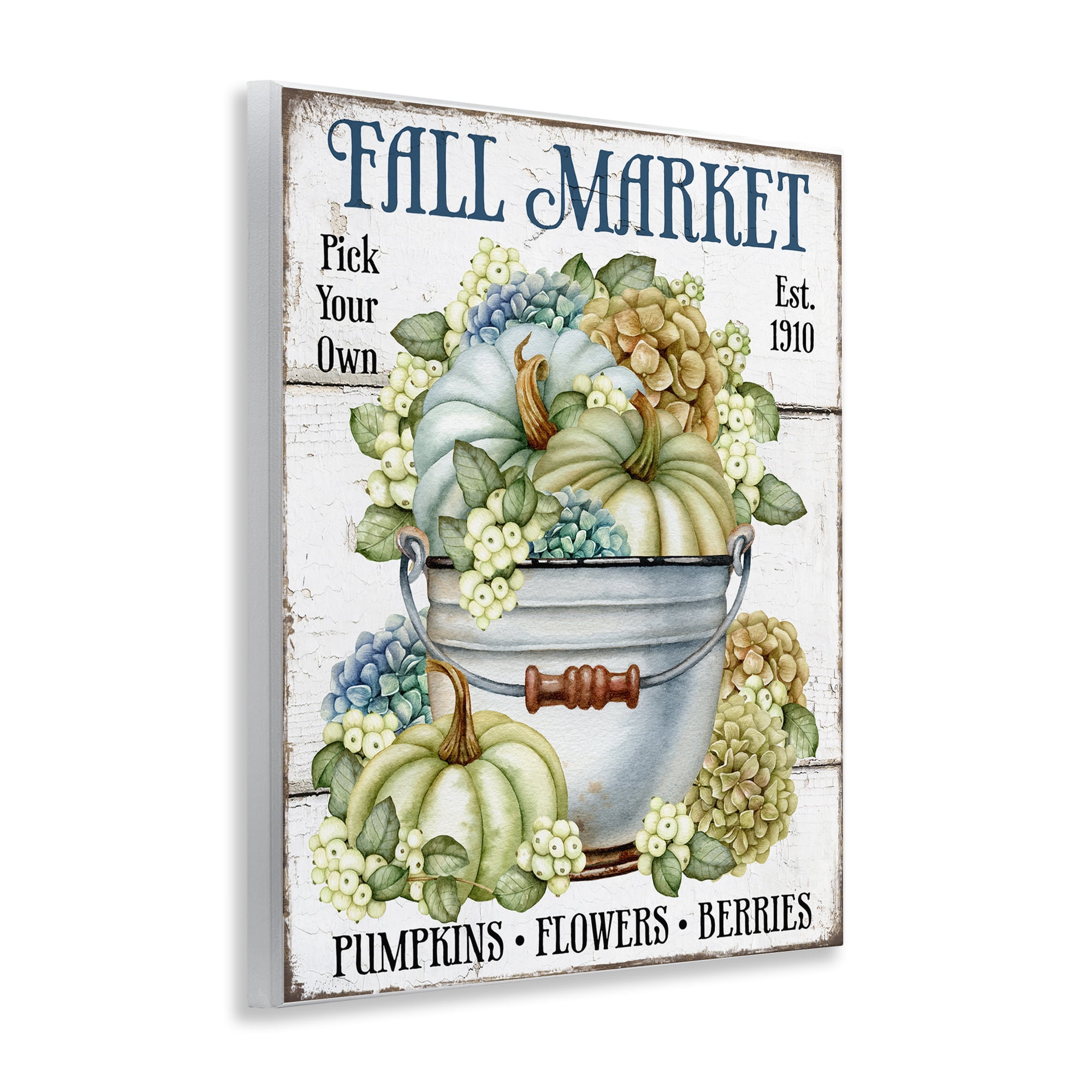 Stupell Industries Vintage Pumpkins & Hydgrangea Holiday Painting Unframed Art Prints Wall Art, 11 x 14