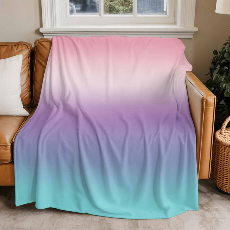 Purple Pink Teal Gradient Throw Blankets, Abstract Watercolor Soft