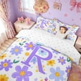 thumbnail image 3 of Meiyoeat Cartoon Daisy Floral Twin Bedding for Girls Kids, Fashion R Letter Duvet Cover Set, Purple, Reversible, 1 Duvet Cover and 1 Pillowcase (No Comforter), 3 of 6