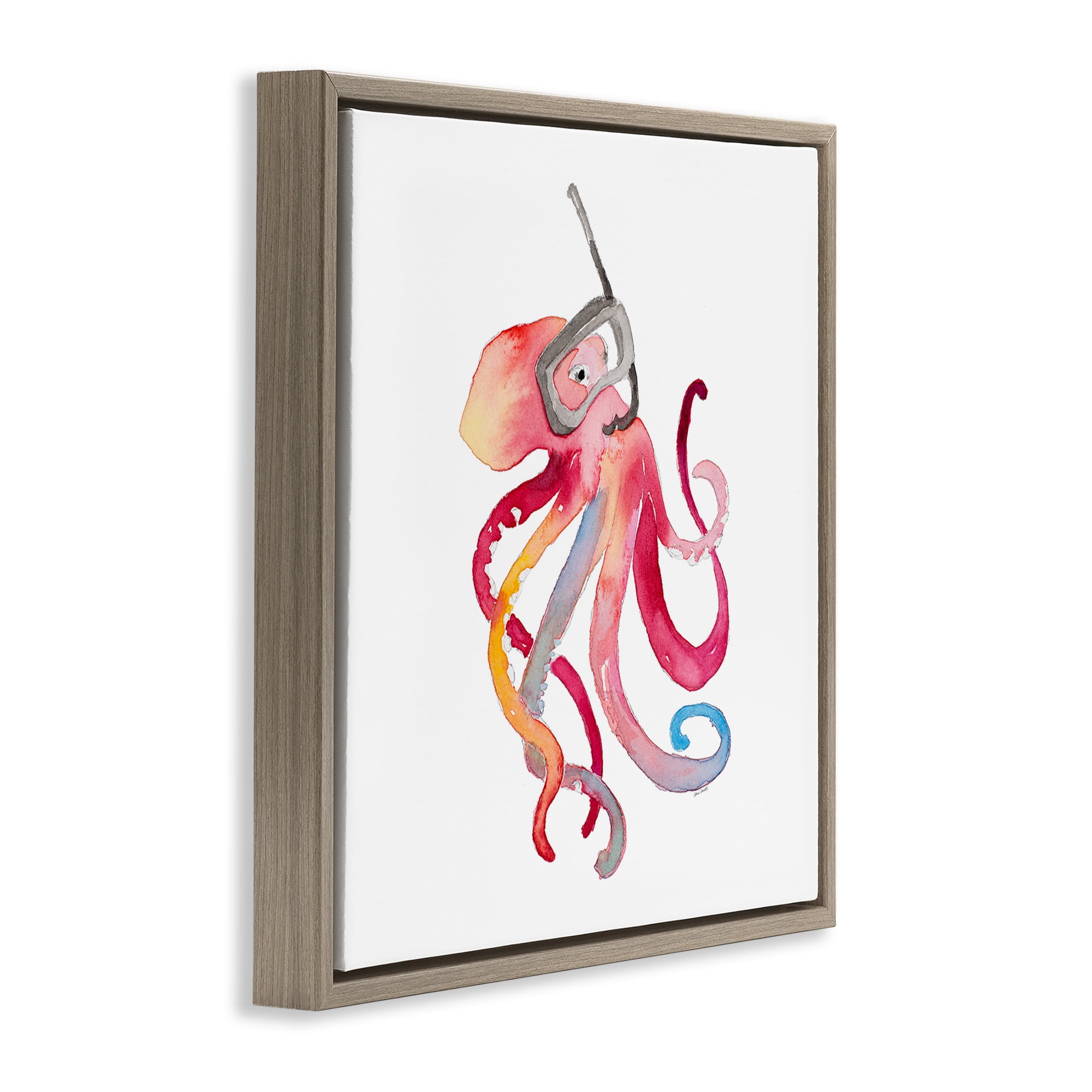 Stupell Industries Snorkel Mask Octopus Novelty Painting Brown Floater Framed Canvas Art Print Wall Art, 25 x 25