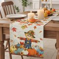 thumbnail image 2 of Boho Fall Scarecrows Cotton Linen Rectangle Table Runners 13"x36", Thanksgiving Autumn Pumpkins Maple Leaf Coffee Table Runner Dresser Scarves Table Runners for Wedding Party Banquet Dinner Decor, 2 of 8