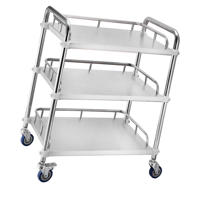 Carrito de servicio de laboratorio de acero inoxidable de 3 niveles con ruedas, estante de almacenamiento, ruedas silenciosas, carrito de cocina de 45
