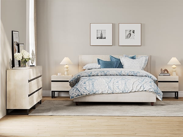 WAMPAT 3 Piece Dresser and Nightstand Sets, 63 Inches Dresser &Chest with 6 Drawers, 2 Nightstand with 2 Drawers Side Table for Bedroom, Bedroom Furniture Set,Light Oak