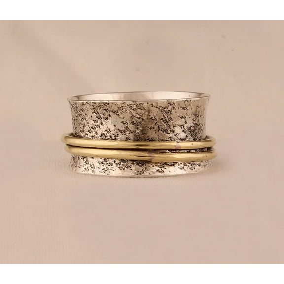 Hammered Solid 925 Sterling Silver Oxidized Band Spinner Ring For Women Ring Size- 5.75