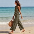 thumbnail image 6 of Two Piece Sets for Women Summer Linen Sleeveless Ruffle Top and Wide Leg Pants Lounge Matching Set, 6 of 7