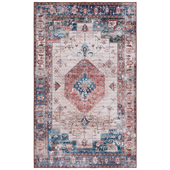 SAFAVIEH Tucson Kyler Traditional Machine Washable Area Rug, Beige/Rust, 5' x 8'