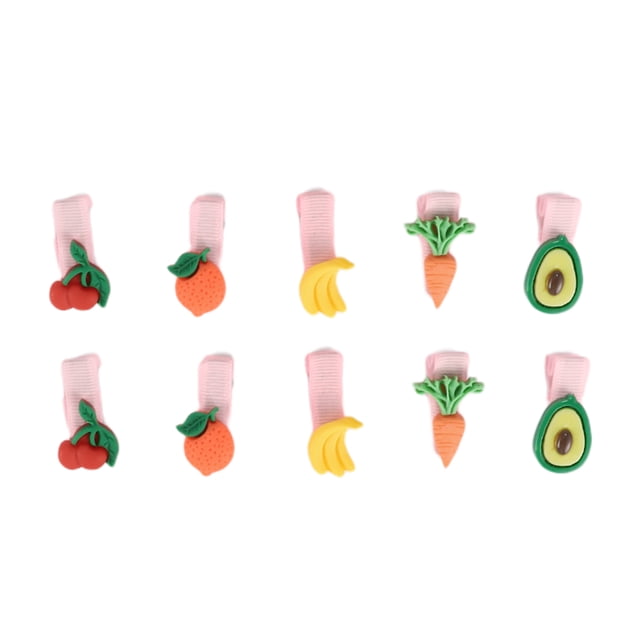 10 Piezas Lindos Clips para el Cabello de Cereza, Plátano y Aguacate para Niñas en Rosa, Naranja, Amarillo y Verde